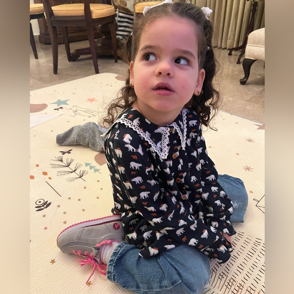 Spanish Chocolate Kids Blouse with Bear Pattern - Navy and White